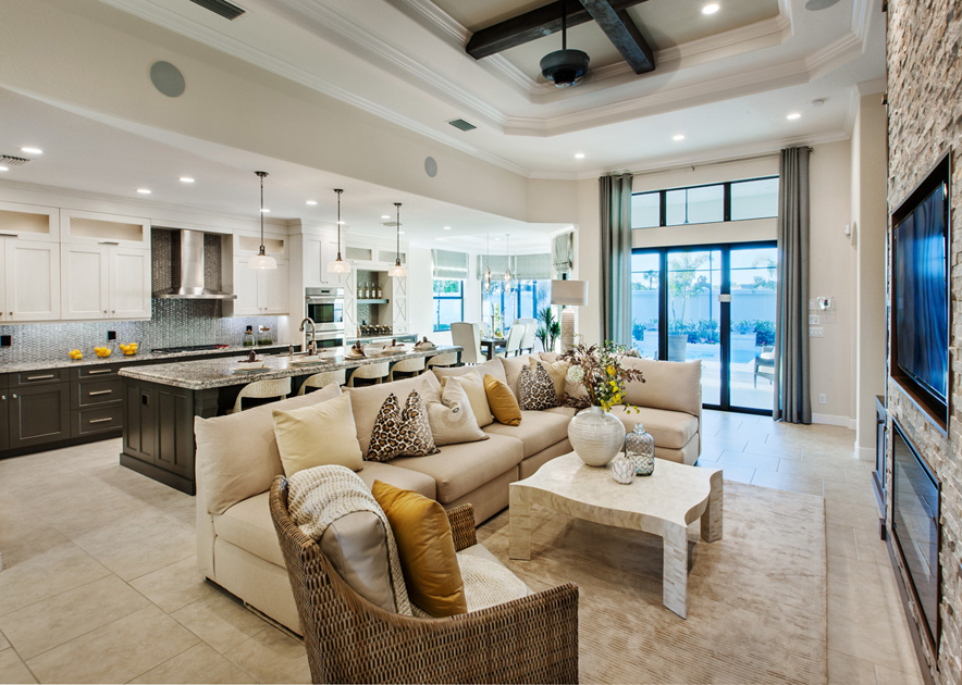 Open kitchen and living room with fresh interior paint
